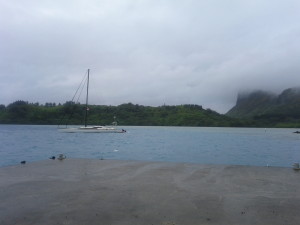 At anchor in Raivavae, the Austral Islands, French Polynesia